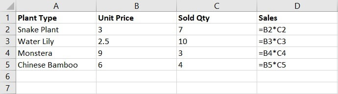 Relative reference Excel - plant example