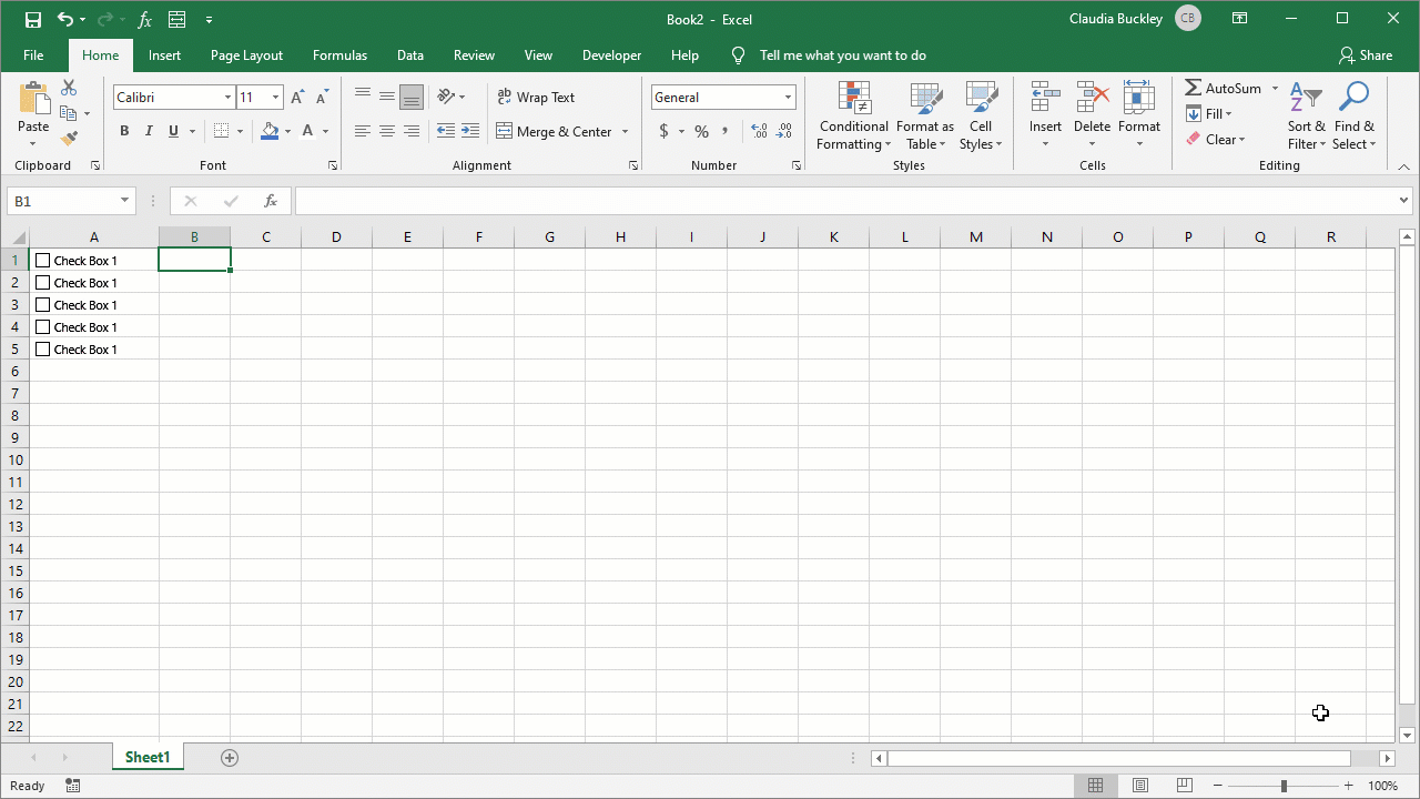Excel checkbox