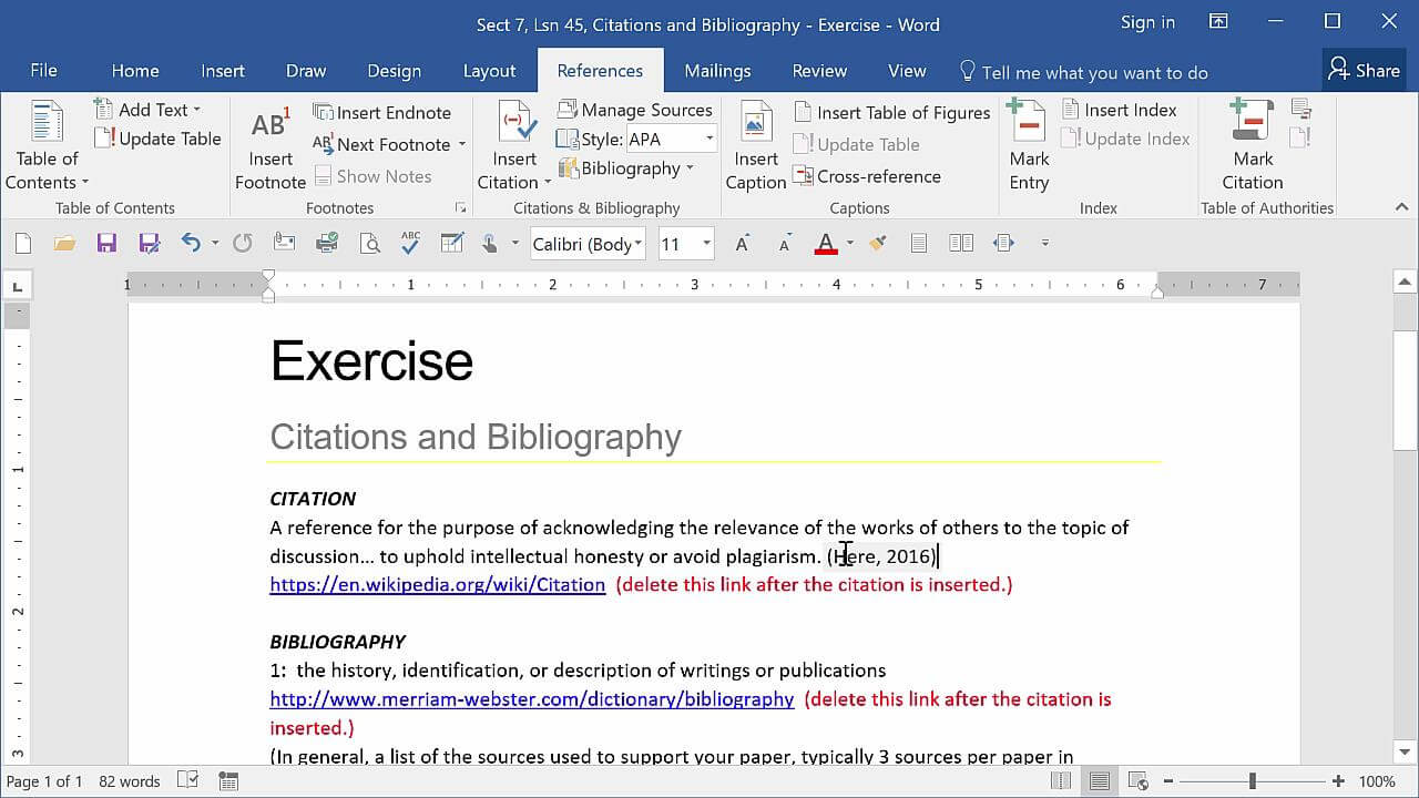 citation and bibliography in ms word