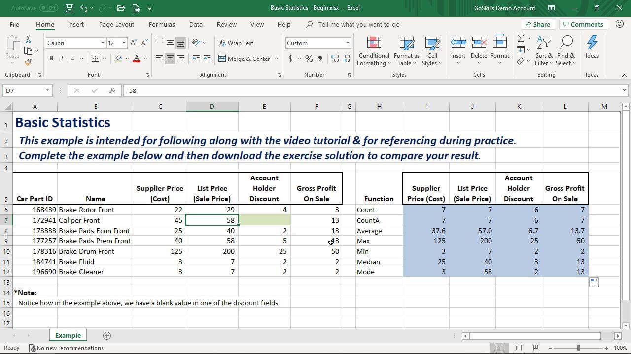 Basic Statistics Microsoft Excel Basic & Advanced