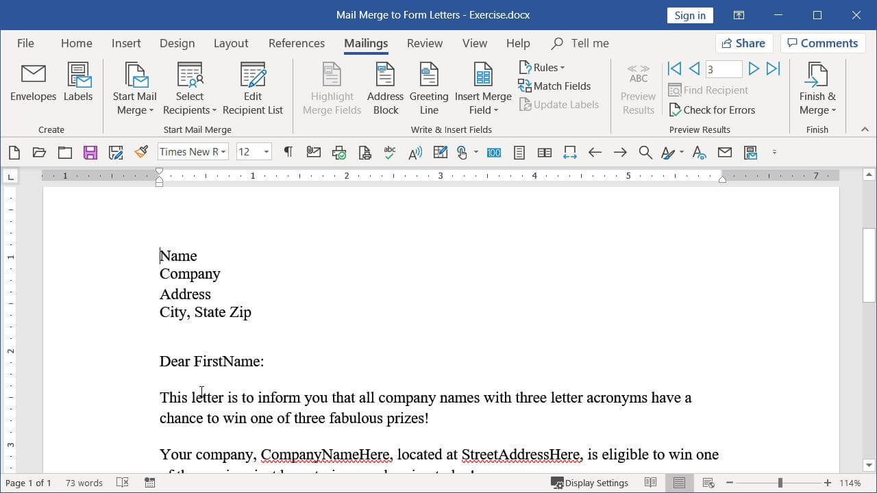 Mail Merge to Form Letters Microsoft Word Advanced