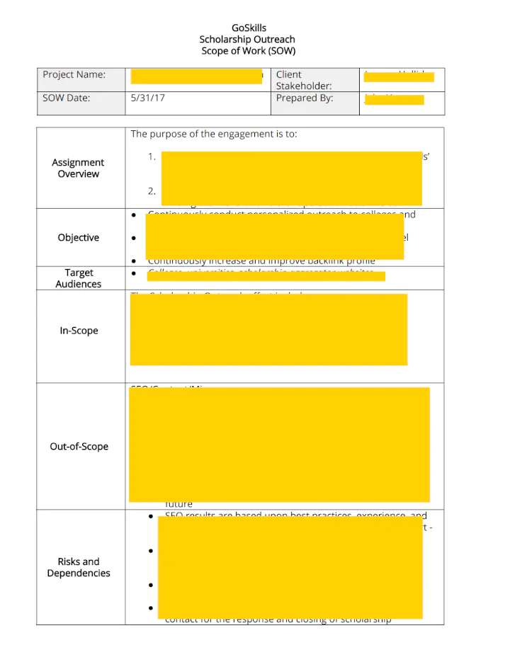 scope of work example