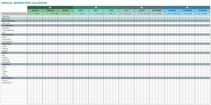 Marketing calendar template