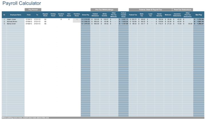 Free payroll calculator template