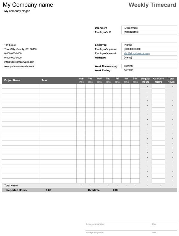 Time card template