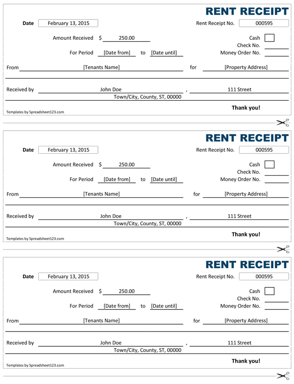 Rent receipts template