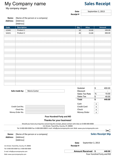 Sales receipt template