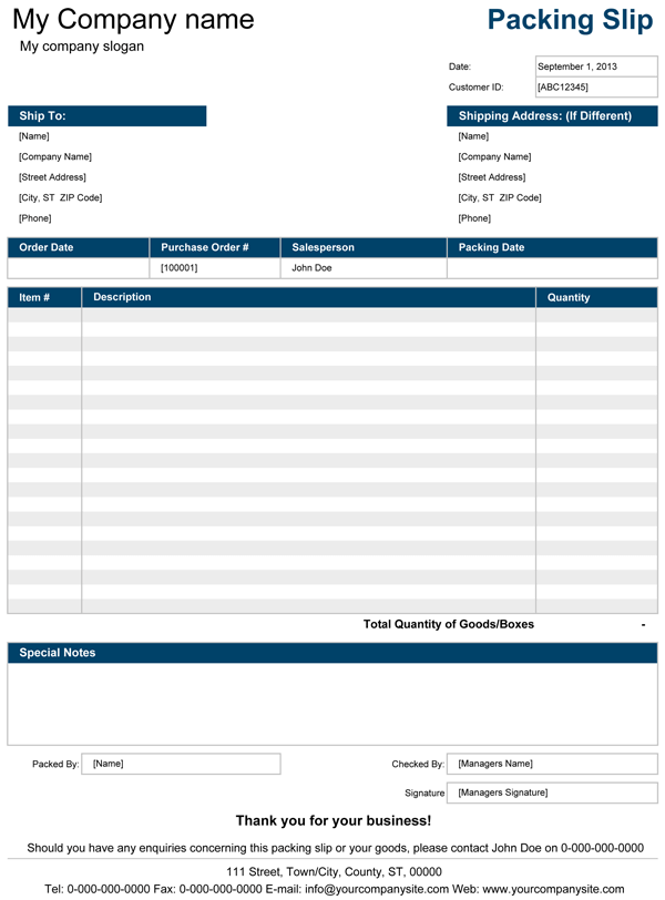 Packing slip template