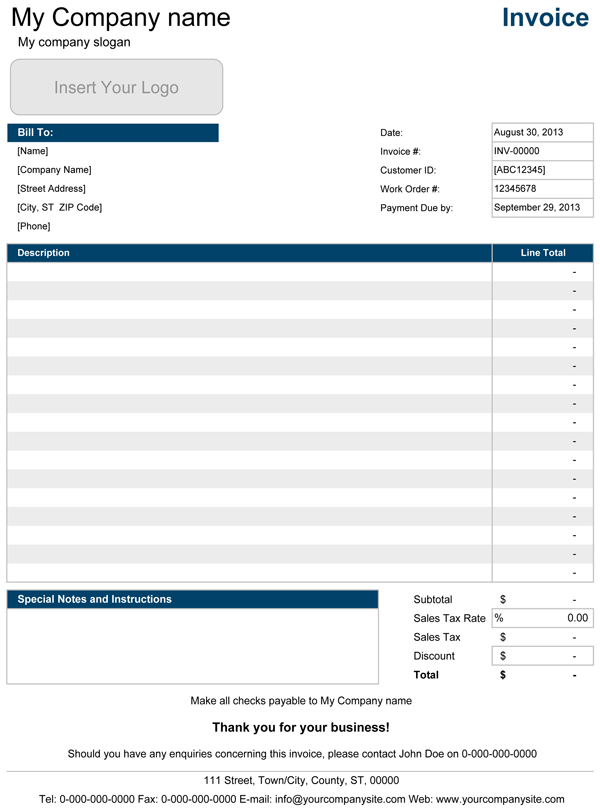 Service invoice template