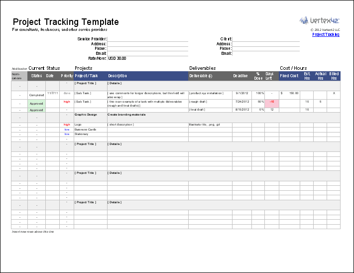 Project tracking template