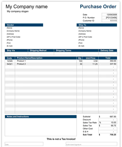 Purchase order template