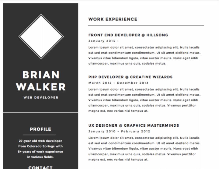 Black and white resume template