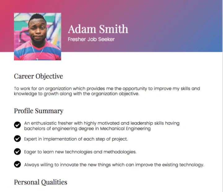 Fresher resume template