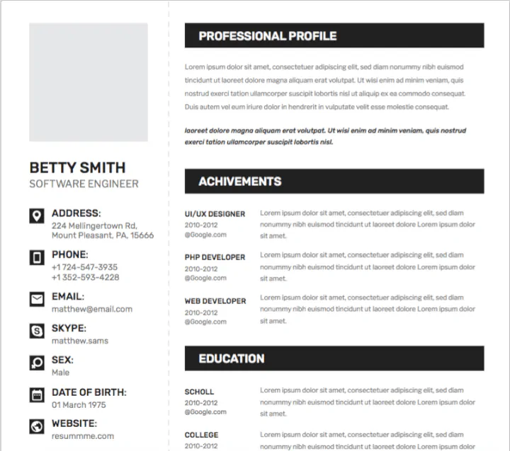 Minimalistic resume template