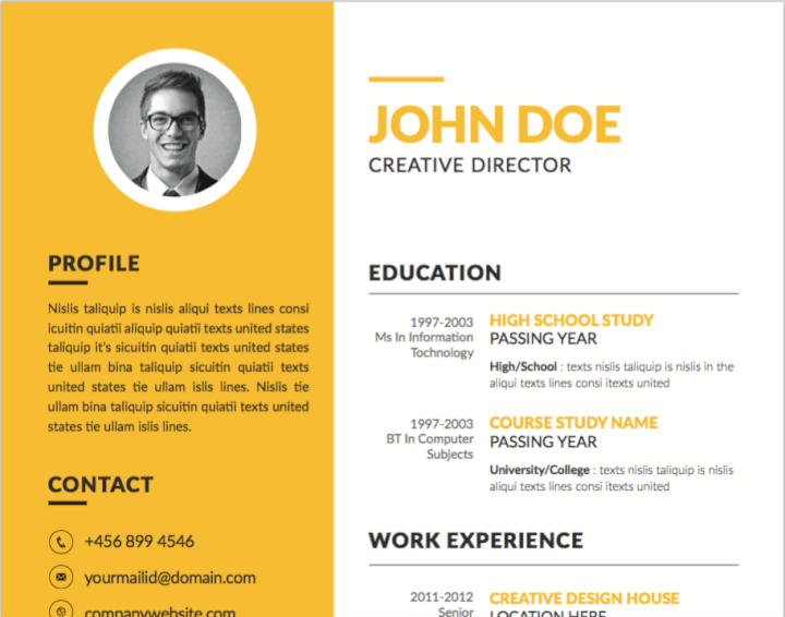 Yellow resume template