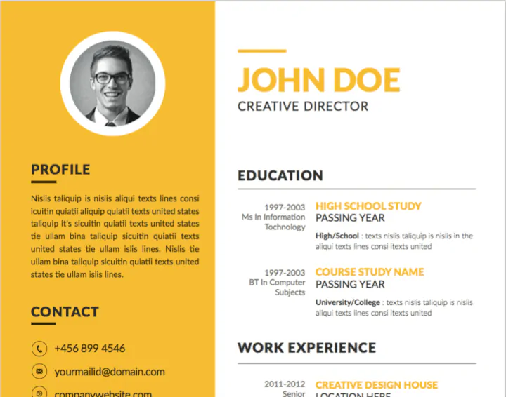 Yellow resume template
