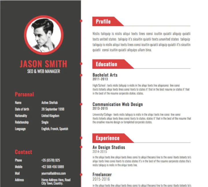 Red accent resume template