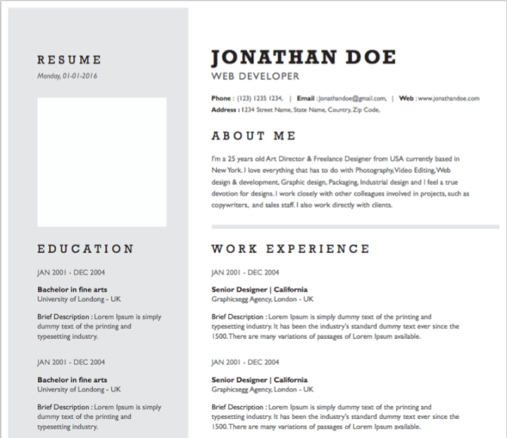 Monochromatic resume template