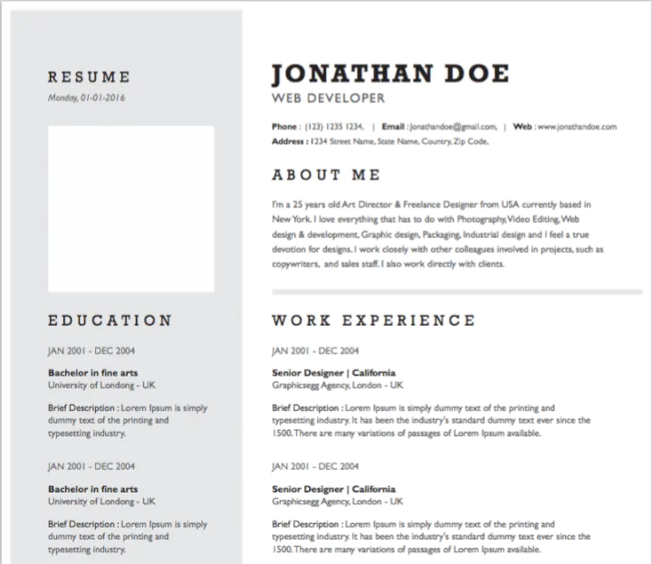 Monochromatic resume template