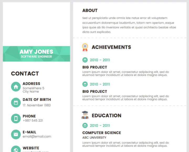 Green accent resume template