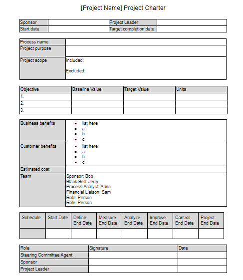 lean six sigma project charter template