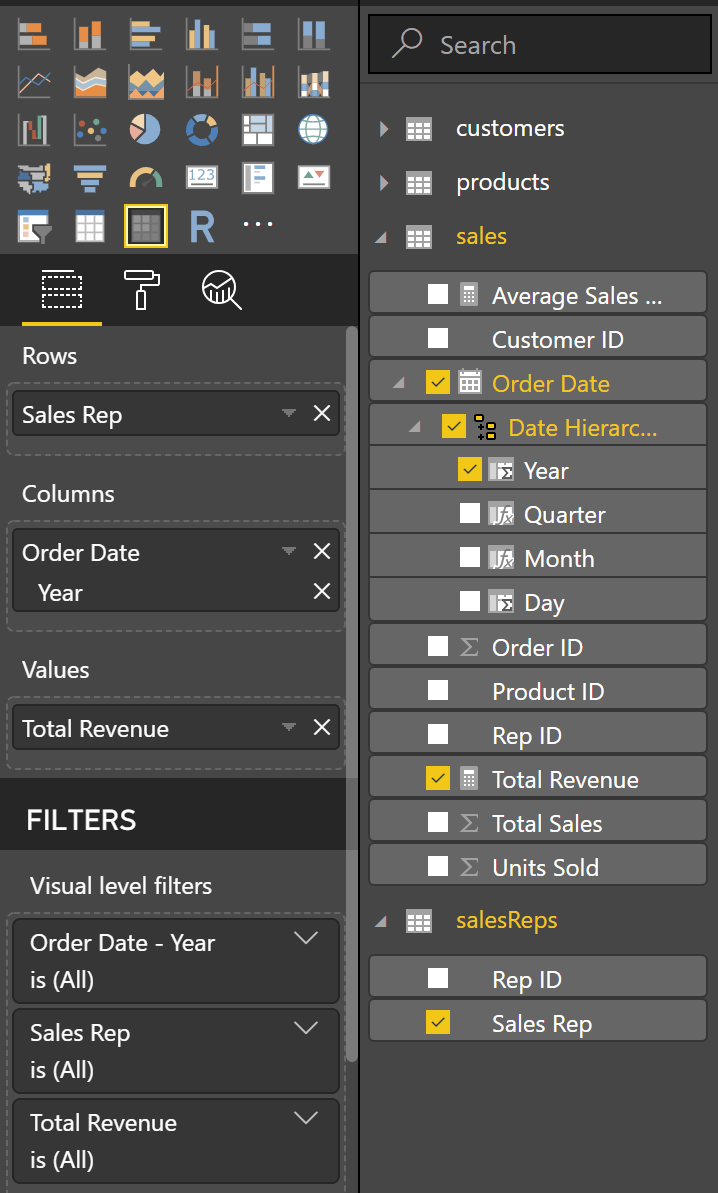 Power-BI-pie-chart-build-the-martix