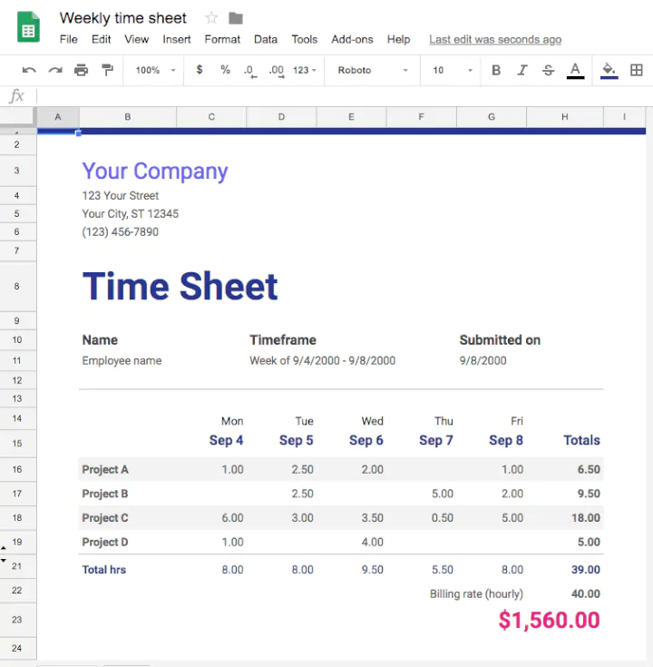 Project-management-template-Google-Sheets-weekly-timesheet