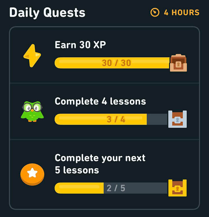 Duolingo daily quests interface