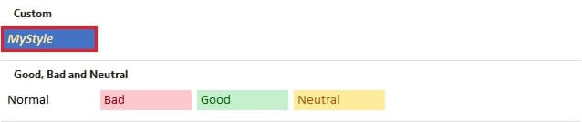 Custom cell style in excel