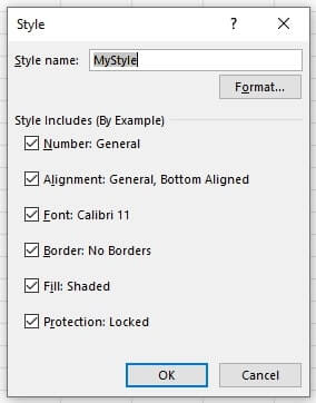 Name cell style in excel