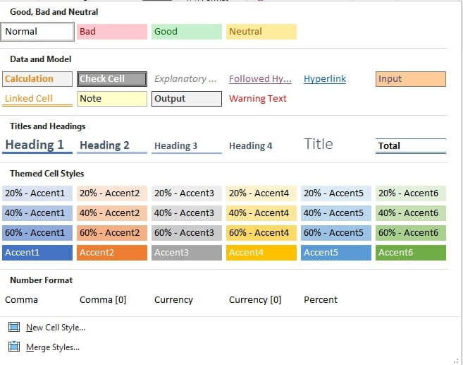 Cell styles in excel