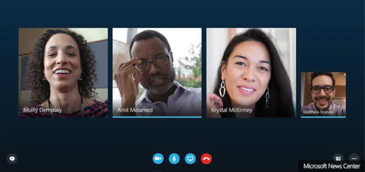 group of coworkers on skype call