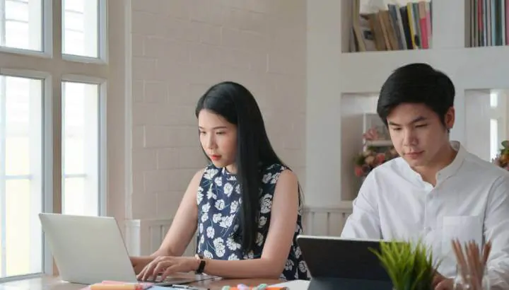 students studying together at home