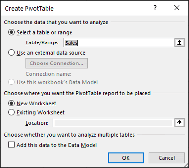 insert pivot table on new worksheet