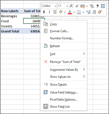 pivot table number format