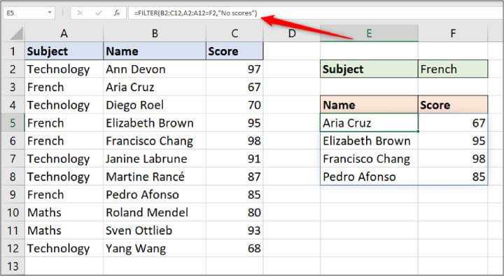 Excel FILTER formula