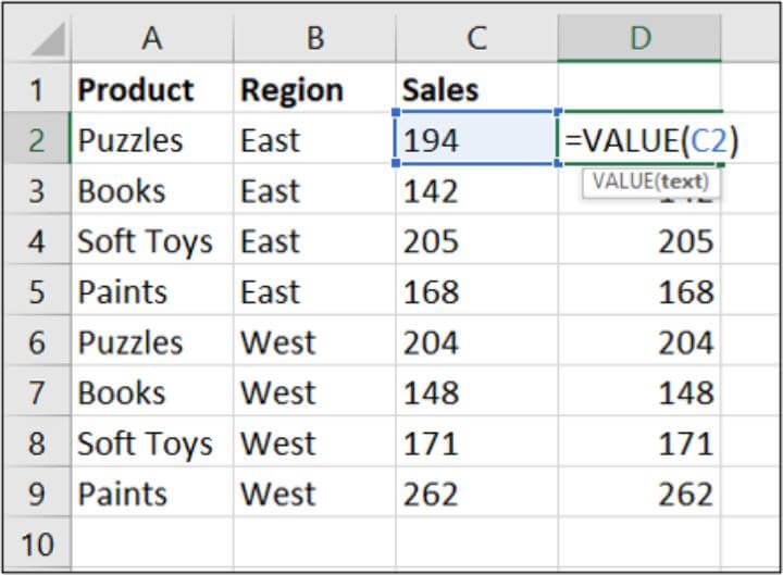 Excel VALUE formula