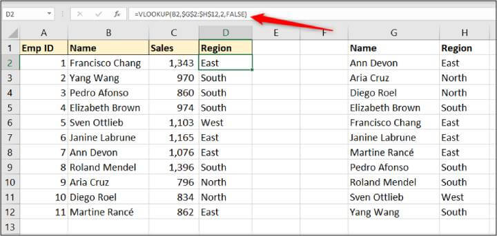 Excel VLOOKUP formula