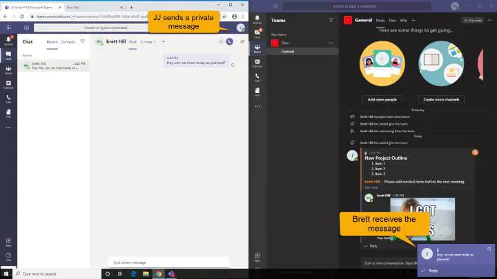 Microsoft Teams - send and receive new chat