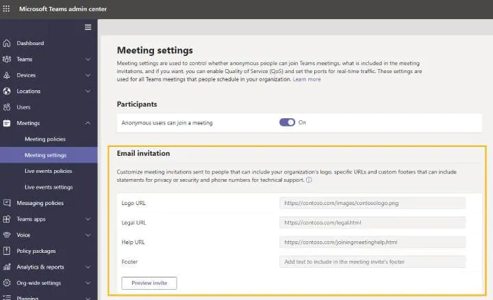 Microsoft Teams - Customize meeting invite