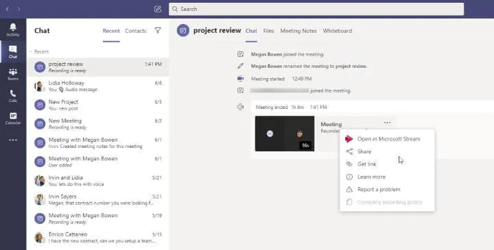 Microsoft Teams - sharing video a team meeting recording