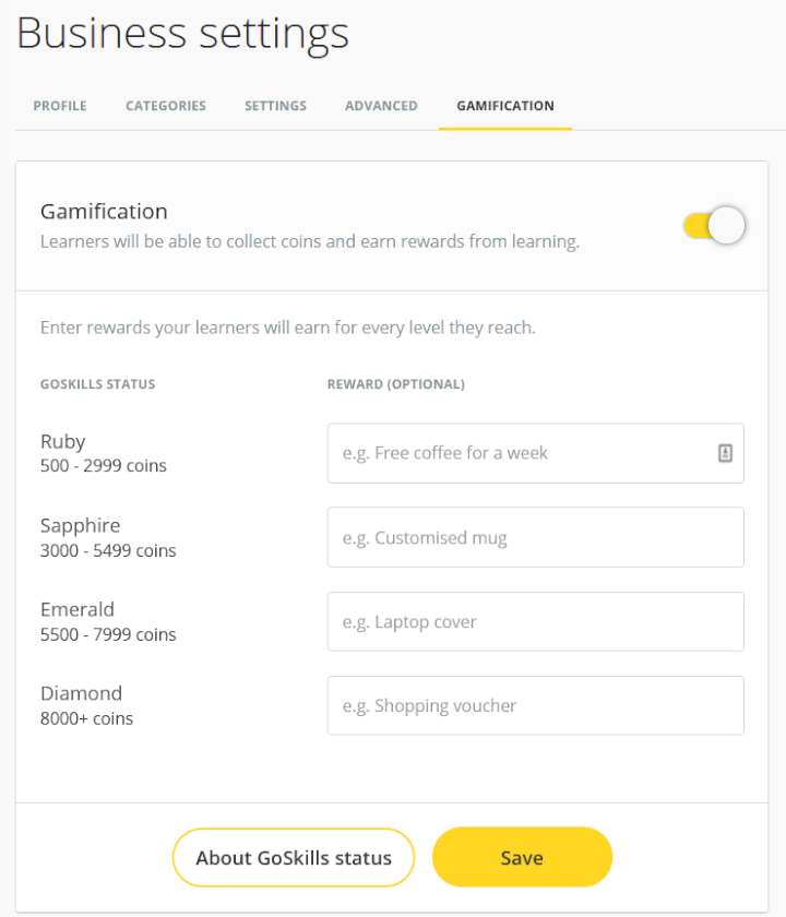 GoSkills gamification dashboard