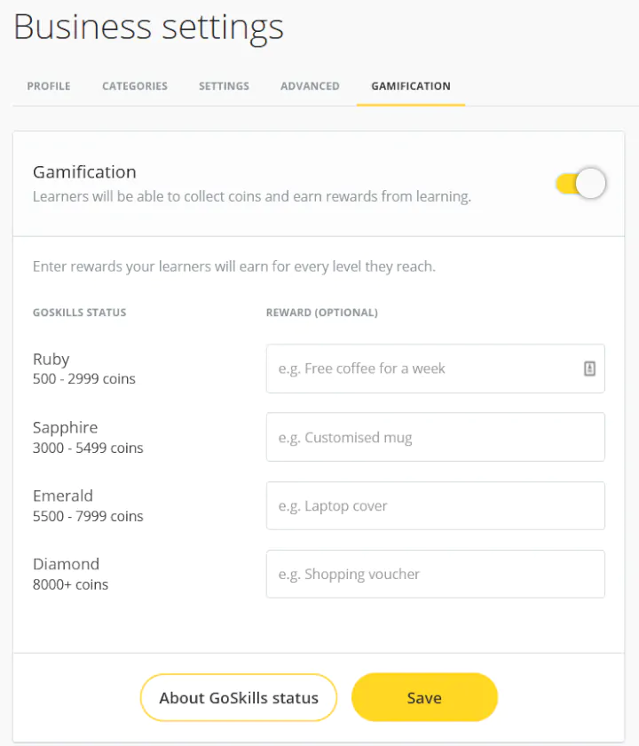 GoSkills gamification dashboard
