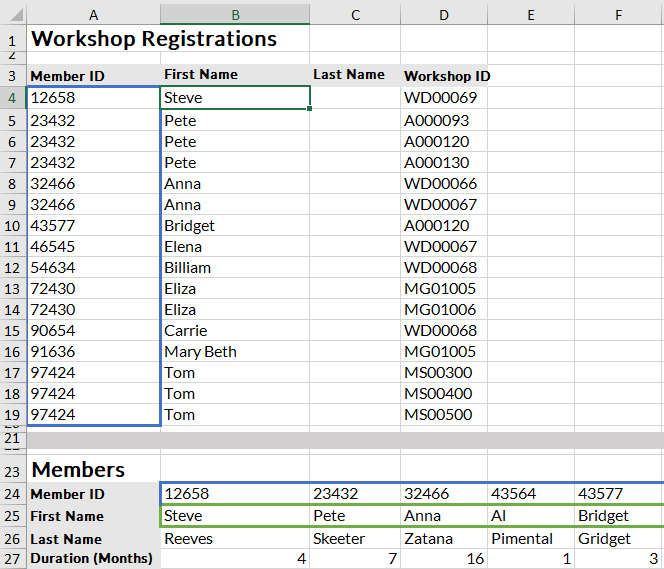 hlookup rows