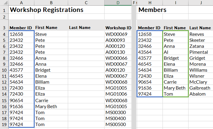 vlookup column