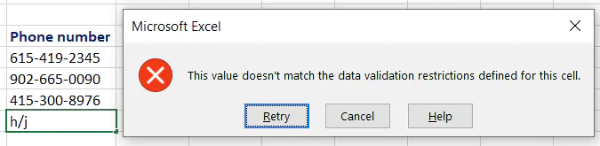 data validation error