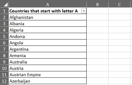 asterisk wildcard character - country list