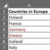 conditional formatting applied