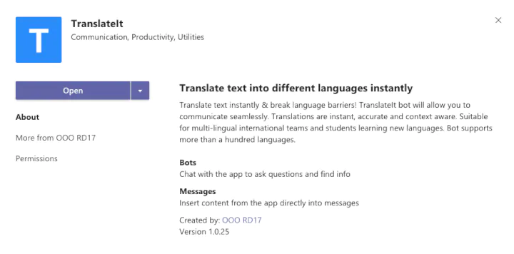 Integrasi Tim Microsoft - TranslateIt
