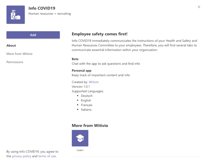 Microsoft Teams Integration - Info Covid-19